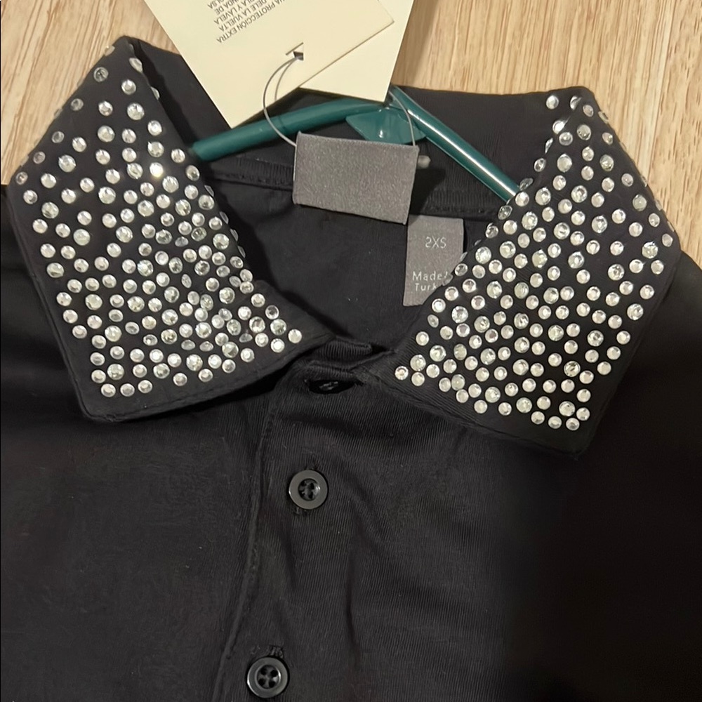 ASOS Black Polo Shirt with Embellished Collar - Picture 5 of 6
